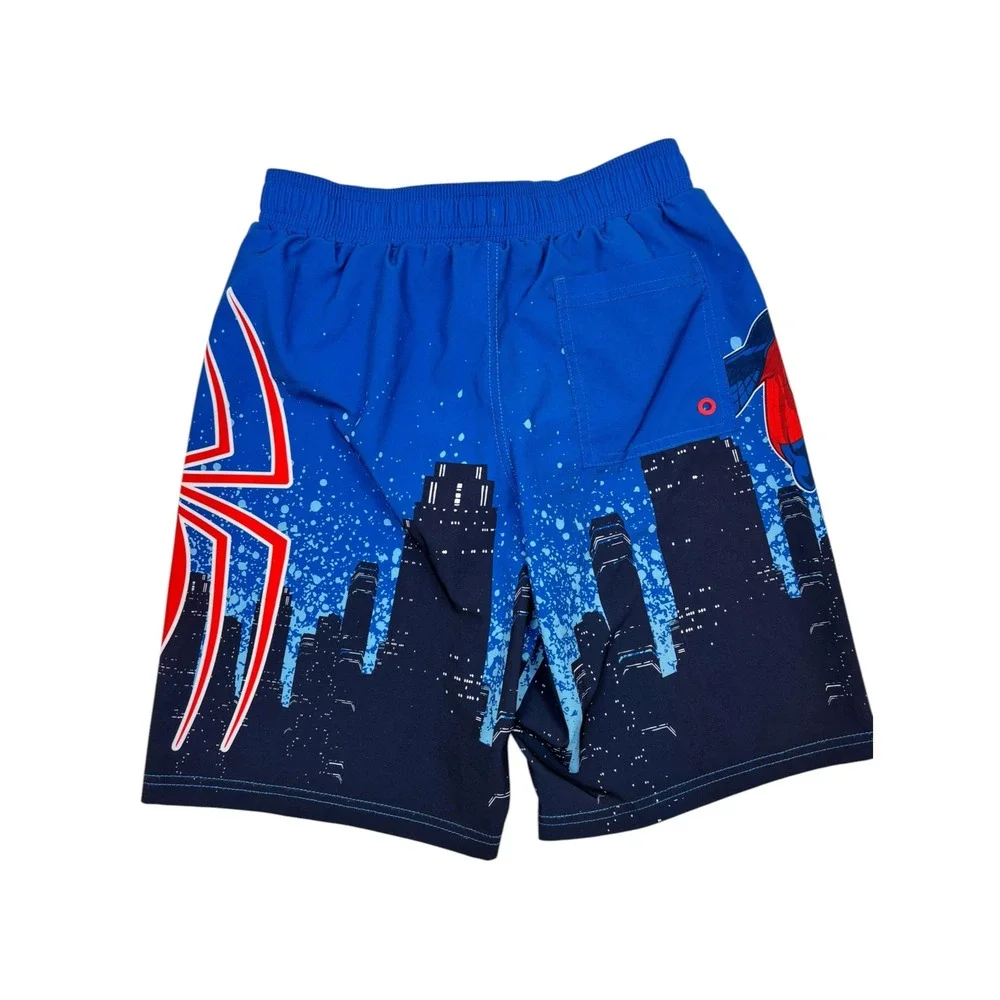 Marvel Spider-Man Boys Blue City Skyline Swim Trunks Board Shorts Large 10-12